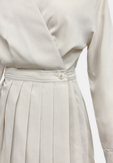 Wrap Collar Pleats Mini Dress