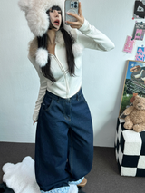 RIBBON🎀WIDE RIBBON ROLL-UP DENIM PANTS 🩵🎀