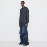 Destroyed Knee Wide Denim Pants Blue & Purple