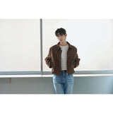 Suede crop biker jacket(Brown)