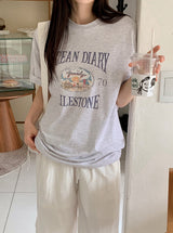 オーシャンプリンティングルーズショートスリーブtシャツ