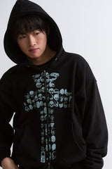 CROSS SKELETON HOOD ZIP UP BLACK