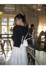 Back White Bow Long Sleeve Knit T-shirt