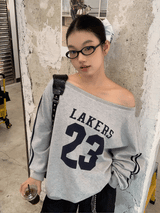 Number off-shoulder loose fit sweatshirt