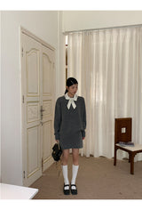 チャコールルーズフィットニットスカートツーピース