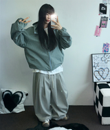 2WAY🩵 オーバールーズチェックウィンドブレーカージップアップ🩵🖤🤎3COLOR