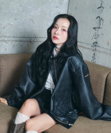 UNISEX フェイクレザーキルティングブルゾン_ブラック