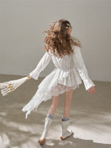 Cotton Embroidered Lace Flower Beads Romantic Dress