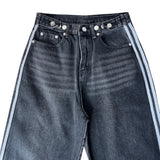 Gradient washing waist strap adjustable string three stripe track denim pants (2 colors)