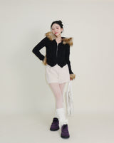 デッカウルフジョットフード付きファーニットジップアップジャケット (Wool Jacket)