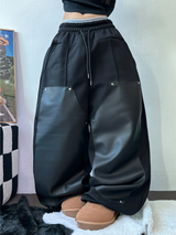 ストリング💙レザーダブルリベットロングパンツ💙🖤2カラー