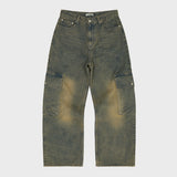 Yellow Washed Cargo Denim Pants