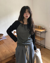 ノイストライプラグランボートネックロングスリーブ