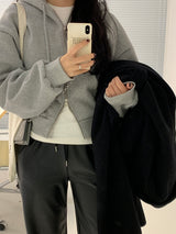 [MADE] Stern hip crop two-way hood zip-up -basic