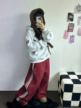 FLEECE❤TRACK LINE 3 LINE LONG PANTS ❤🖤🤍💙🩶5COLOR