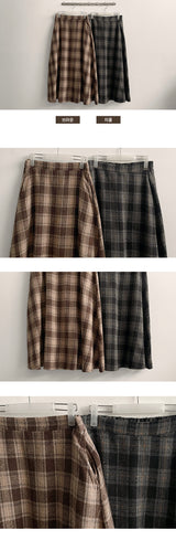 Vient Checkered Flare Banded Waist Long Skirt