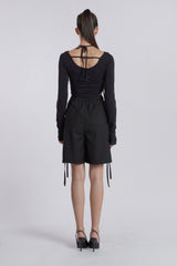 HALTER NECK SHIRRING TOP(BLACK)