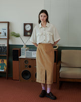 ORNAMENT PRINT CORDUROY SKIRT [BEIGE]