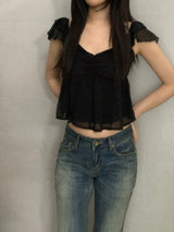 Raimon Shirred Chiffon Crop Blouse