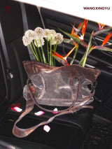 SIGNATURE FLOCKED DENIM WASHED DESTROYED TOTE MESSENGER BAG