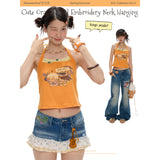 BETWEENAND Summer Cute California Orange Beaded Halter Top, Sleeveless Vest for Women