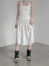 Seersucker smocked midi skirt