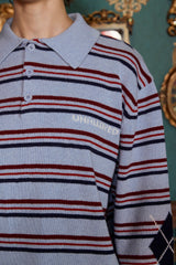 STRIPE LOGO KNIT POLO SHIRT / SKY BLUE