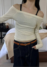 Dot off shoulder long sleeves(3color)