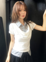 Check shirt drape layered T 