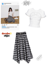 Black Checkered Unbalanced Long Skirt