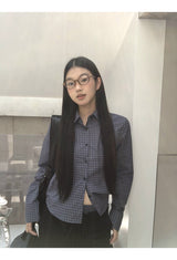 Navy Grid Checkered Long Sleeve Shirt