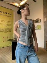 Gray Stripe Strap Sleeveless T-shirt
