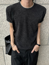 キルステッチセミマッスルフィットニットショートスリーブTシャツ
