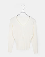 Teua Ribbed Lace V-neck Knit