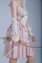 ROSE ISLAND The girl guarding the island, a dress made with irregular fabric patches, fairycore