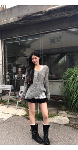 ホワイトレースフレアインナースリーブレスTシャツ