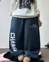 フリースラインドビーディドタトゥーレタープリントワイドロングパンツ 🖤✨ 3 COLOR