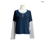 (2color) Binding Pocket Peach Layered Long Sleeve Tee