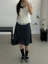 Sovy check flare midi skirt