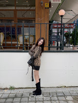 leather open pocket banding short pants