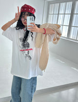 Rose lettering four seasons boxy short-sleeved T-shirt