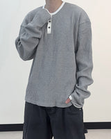 フィンガーホール ヘンリーネック ワッフル リンガー Tシャツ