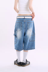Wavy carpenter bermuda denim pants