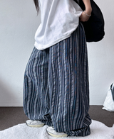 リネンティニーストライプワイドパンツ🩵🍰🖤🪽4カラー