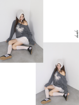 ローズエンジェルオーバーサイズフィットオフショルダーロングスリーブTシャツ