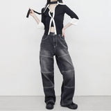 (Unisex) リザポケットワイドデニムパンツ