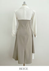 Sene color matching shirring drape shirt long one piece