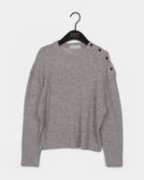Miken open shoulder button wool long-sleeved T-shirt