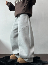 FLEECE-PICKABLE❤HARDY CIRCLE LINE BALLOON LONG SWEAT PANTS🤎🩶🖤3COLOR