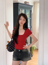 #ベーシックスクエアキャップスリム半袖Tシャツ (5color)